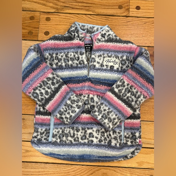 Hurley Other - Hurley Girls 7/8 Sherpa pink leopard Striped Fleece pullover top